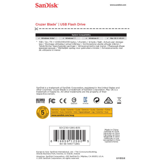 MEMORY DRIVE FLASH USB2 128GB/SDCZ50-128G-B35 SANDISK