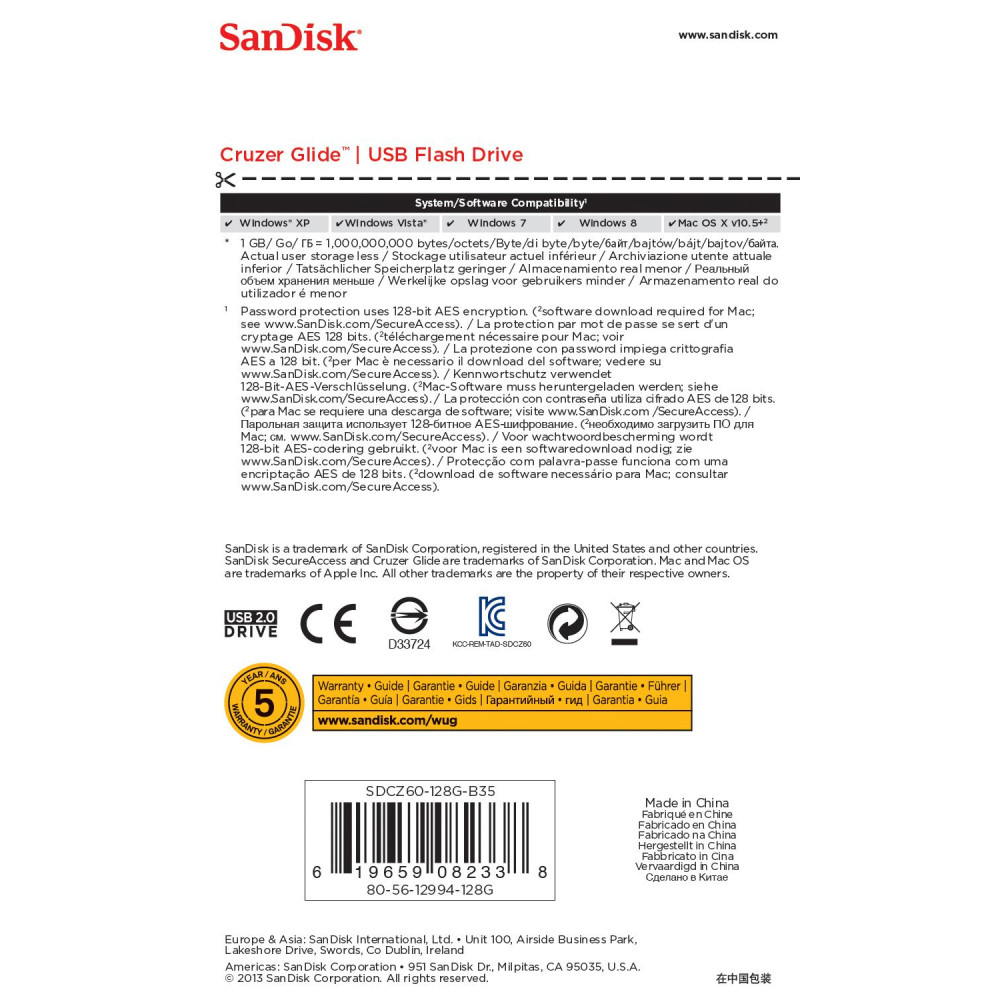 MEMORY DRIVE FLASH USB2 128GB/SDCZ60-128G-B35 SANDISK