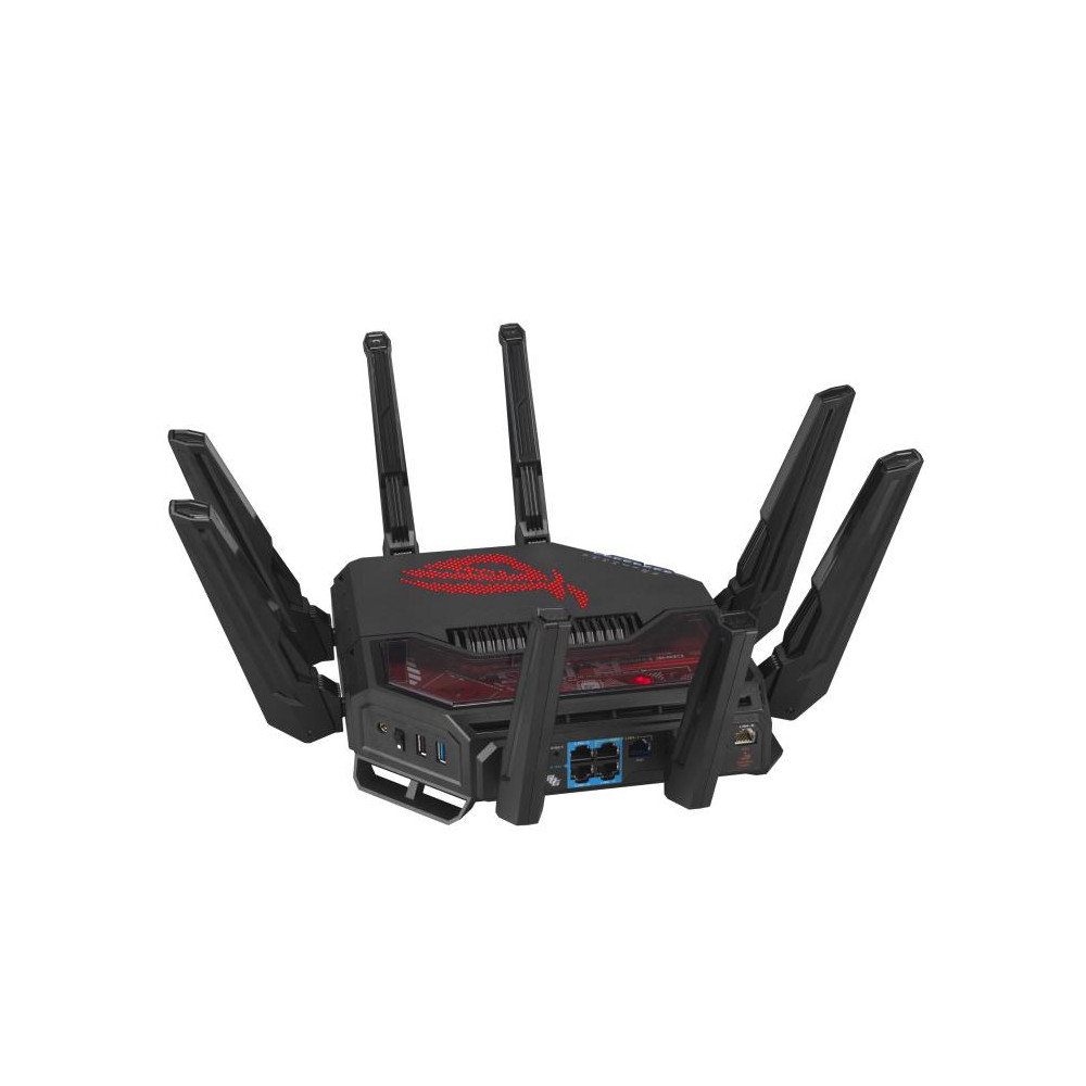 Wireless Router ASUS Wireless Router 19000 Mbps Wi-Fi 6 Wi-Fi 7 IEEE 802.11a IEEE 802.11b IEEE 802.11g IEEE 802.11n IEEE 802.11ac IEEE 802.11ax USB 2.0 USB 3.2 1x10/100/1000M 1x2.5GbE 1x10GbE Number of antennas 8 GT-BE19000