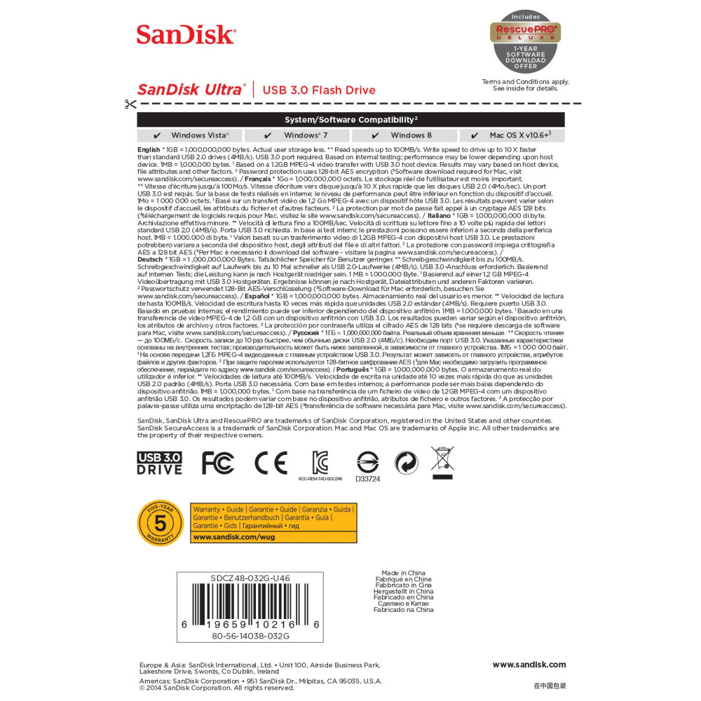 MEMORY DRIVE FLASH USB3 32GB/SDCZ48-032G-U46 SANDISK
