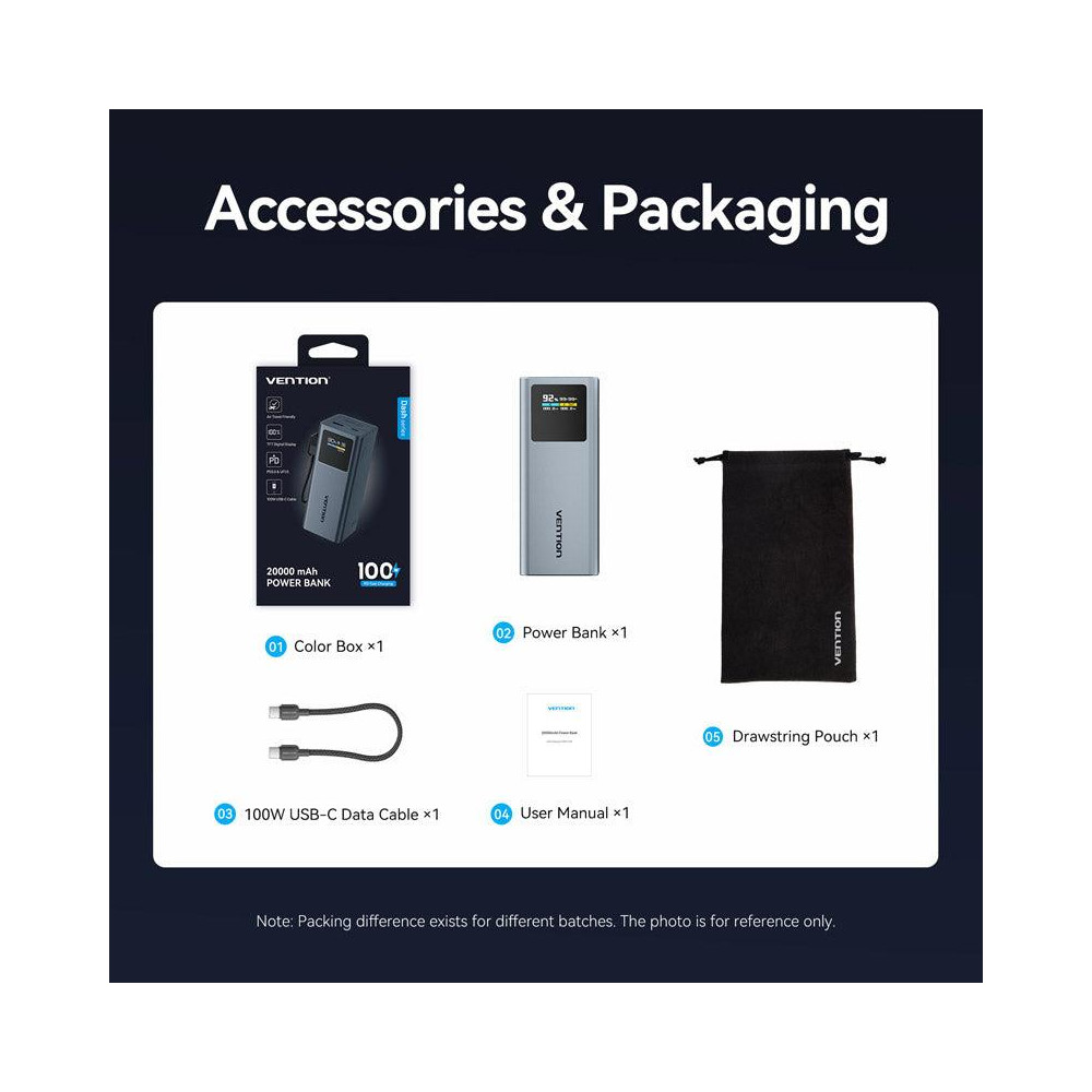 POWER BANK USB 20000MAH 100W/FKCH0 VENTION