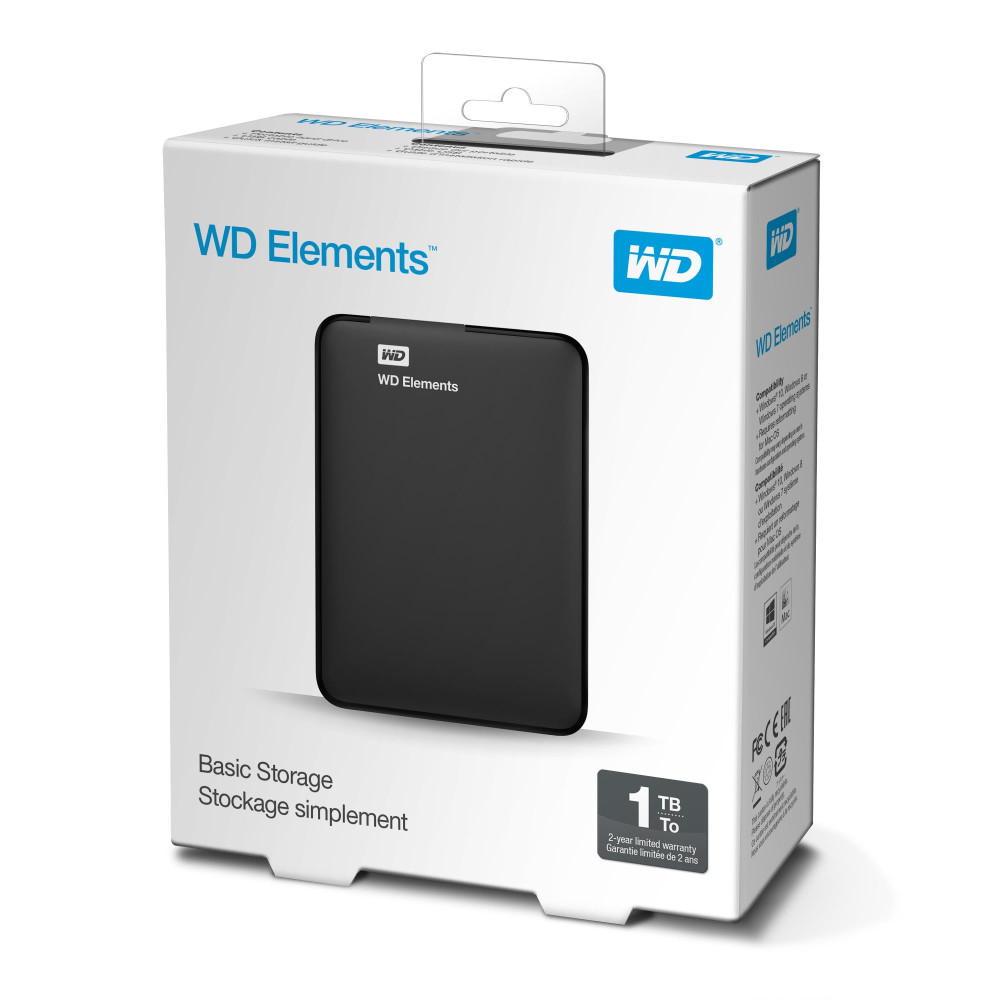 External HDD WESTERN DIGITAL Elements Portable 1TB USB 3.0 Colour Black WDBUZG0010BBK-WESN