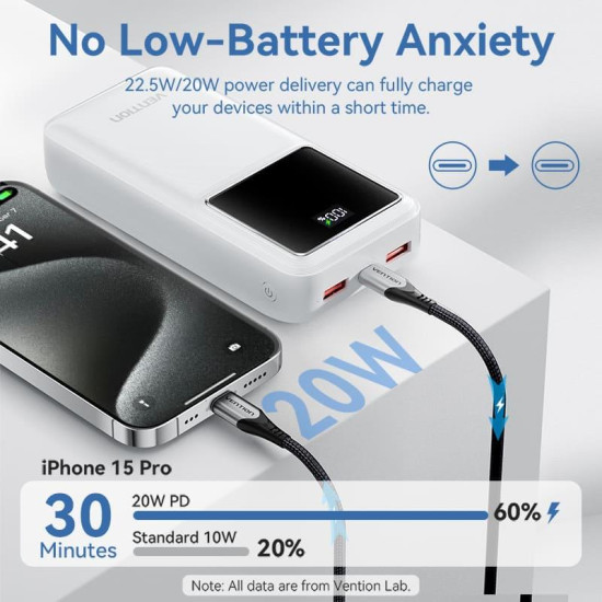 POWER BANK USB 30000MAH 22.5W/BLACK FHMB0 VENTION