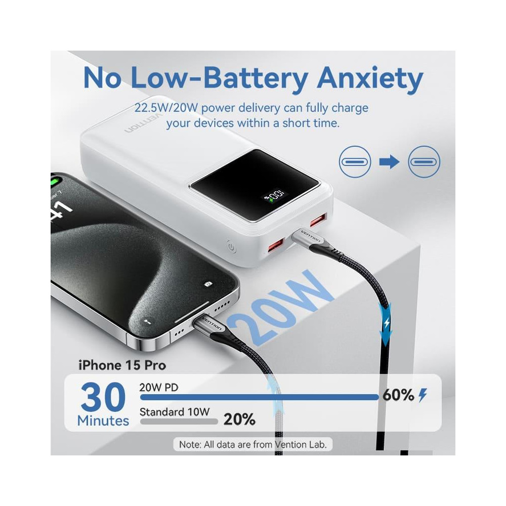 POWER BANK USB 30000MAH 22.5W/BLACK FHMB0 VENTION