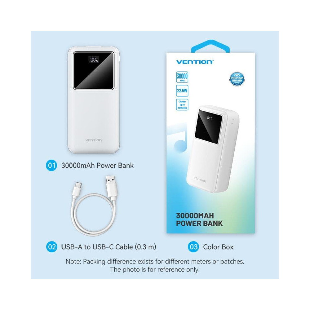 POWER BANK USB 30000MAH 22.5W/BLACK FHMB0 VENTION