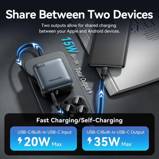 POWER BANK USB 10000MAH 35W/MINI GRAY FHEH0 VENTION