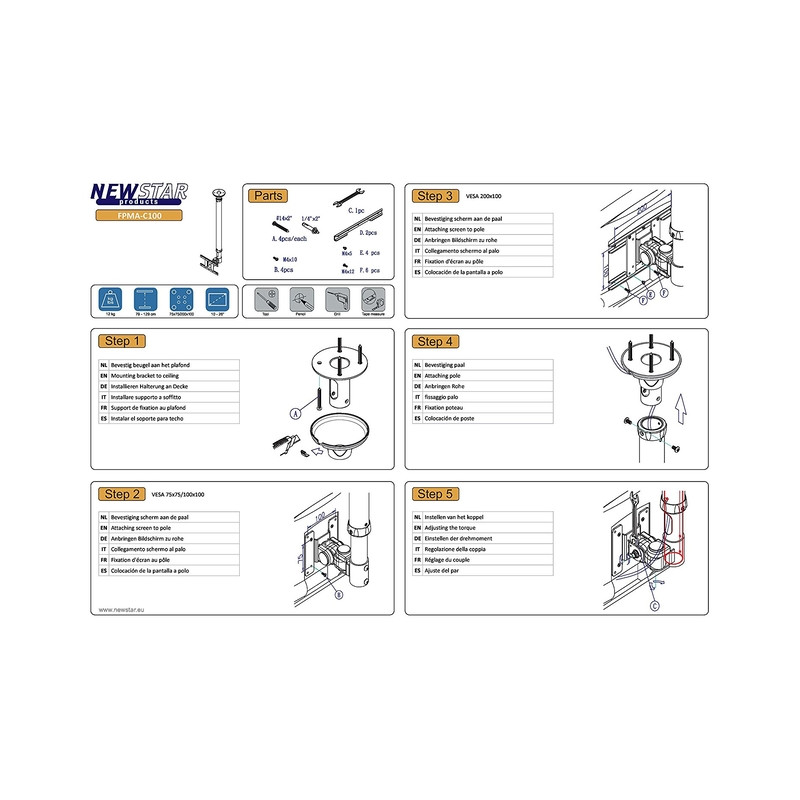 TV SET ACC CEILING MOUNT BLACK/10-26" FPMA-C100 NEOMOUNTS