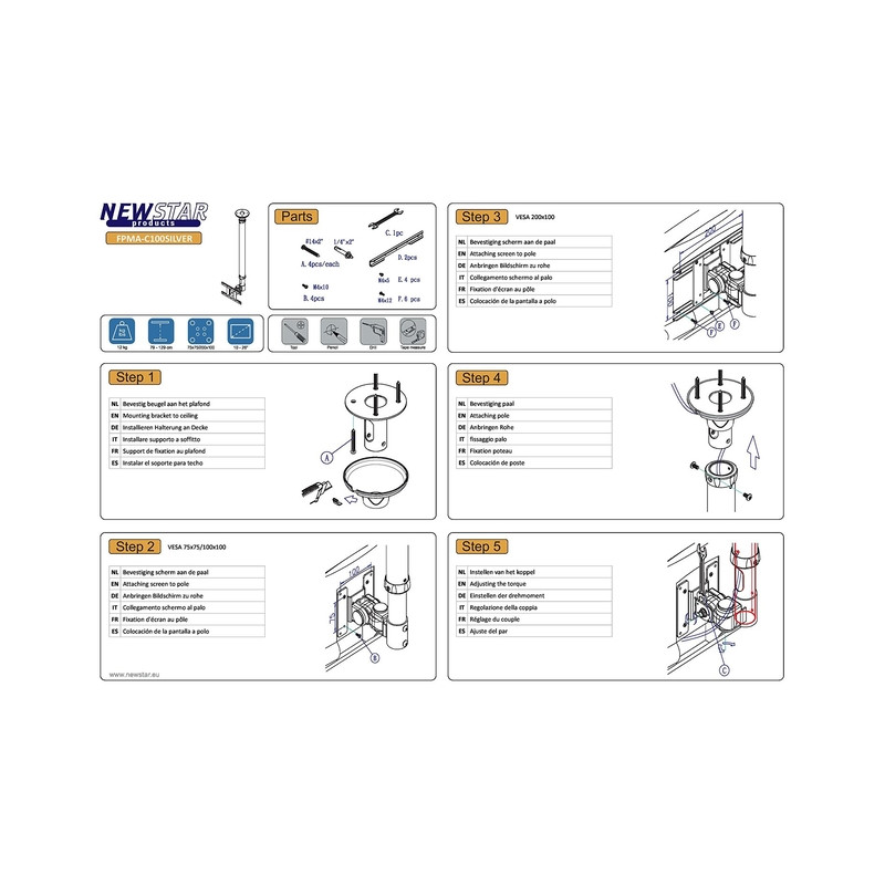 TV SET ACC CEILING MOUNT 10-26/FPMA-C100SILVER NEOMOUNTS