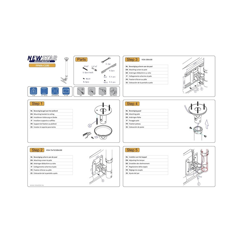 TV SET ACC CEILING MOUNT 10-26/FPMA-C100WHITE NEOMOUNTS