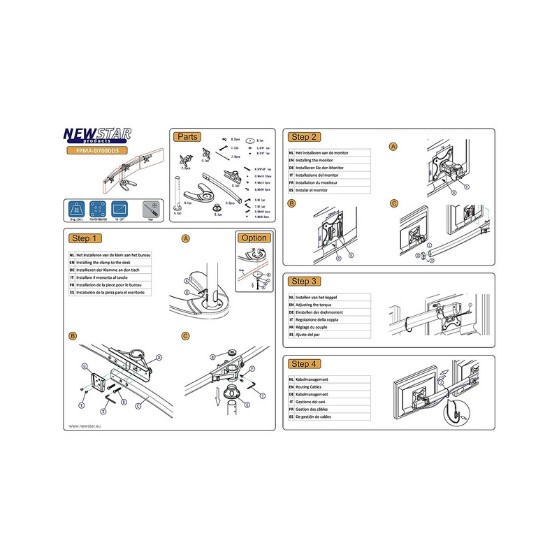 TV SET ACC DESK MOUNT BLACK/19-27" FPMA-D700DD3 NEOMOUNTS