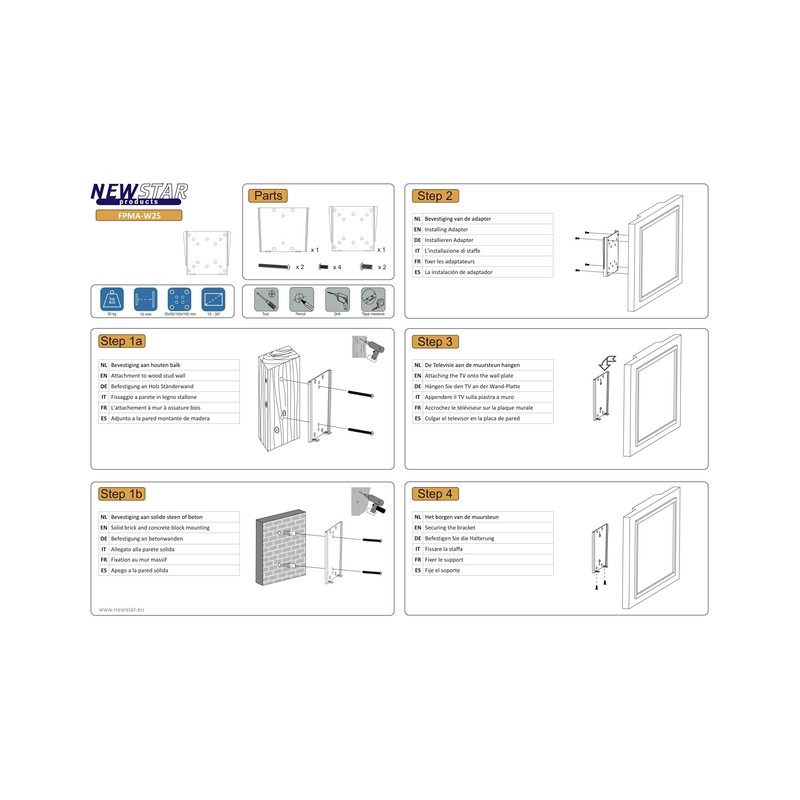 TV SET ACC WALL MOUNT SILVER/10-30" FPMA-W25 NEOMOUNTS