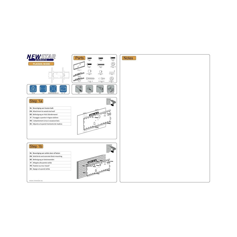TV SET ACC WALL MOUNT SILVER/32-70" PLASMA-W200 NEOMOUNTS